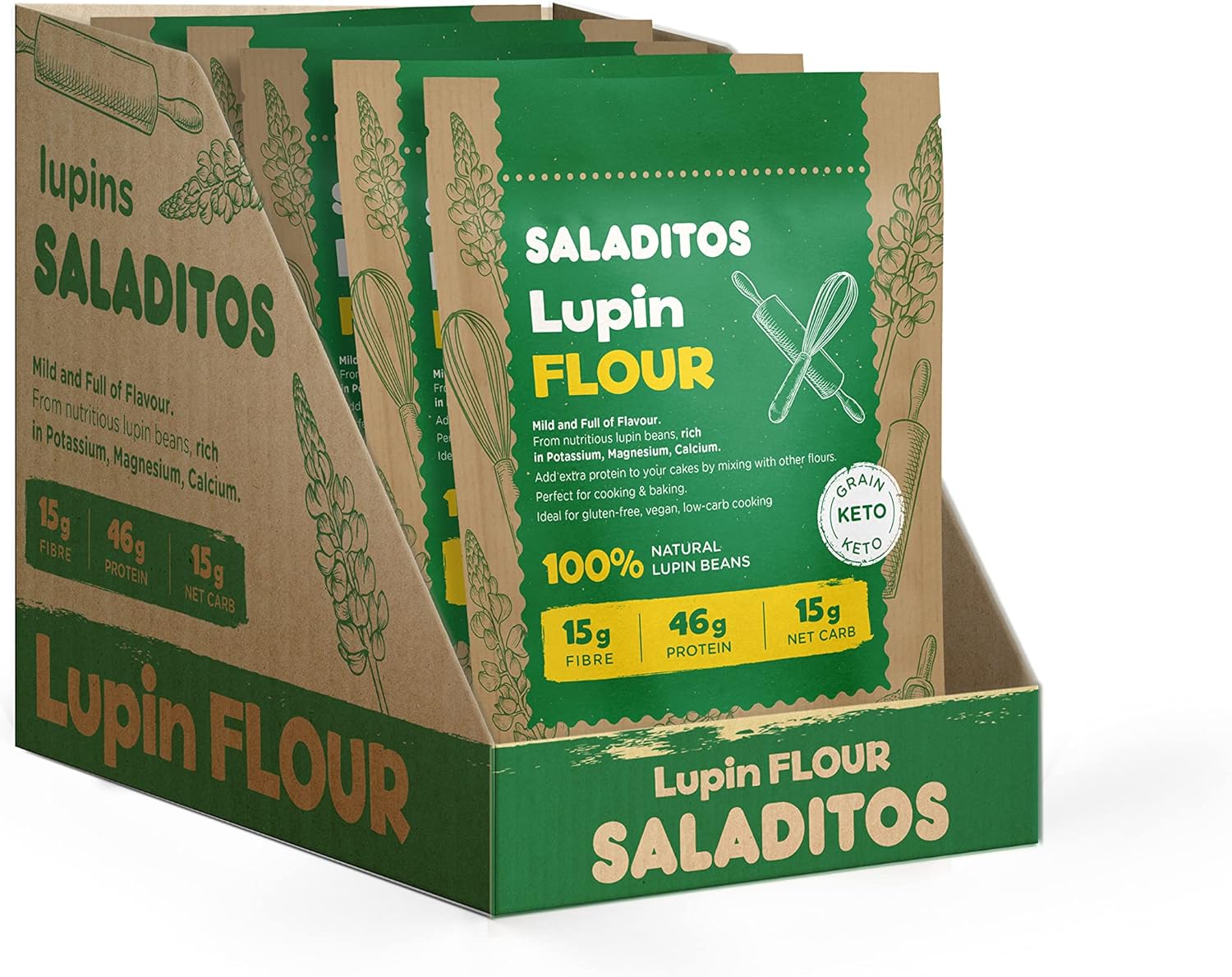 Saladitos Lupin Flour - High Protein, Low Carb & Keto Friendly, Vegan Flour Alternative, 5x400gr,