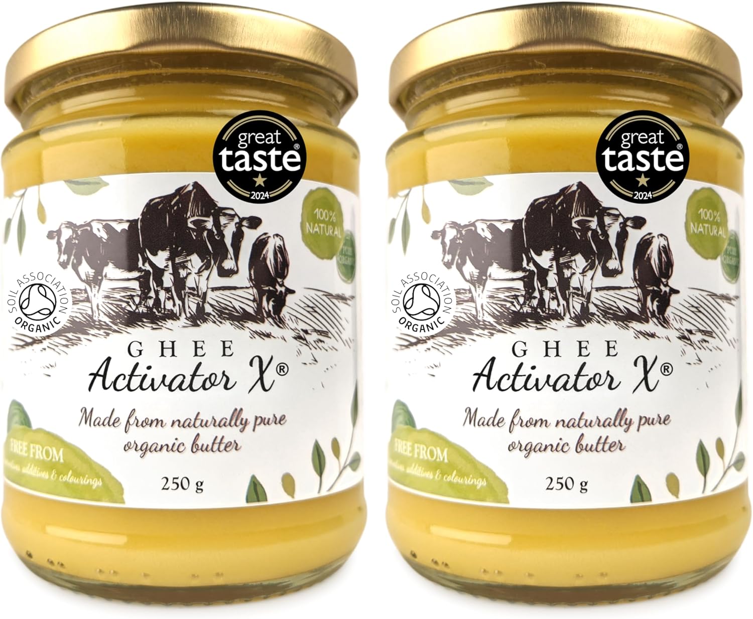 Organic Ghee 500g (2 x 250g Pack) | Free Range, Grass Fed English Butter | Certified Organic Clarified Ayurveda | Activator X: Rich in Vitamin A, D3, E, K2 | Vegetarian