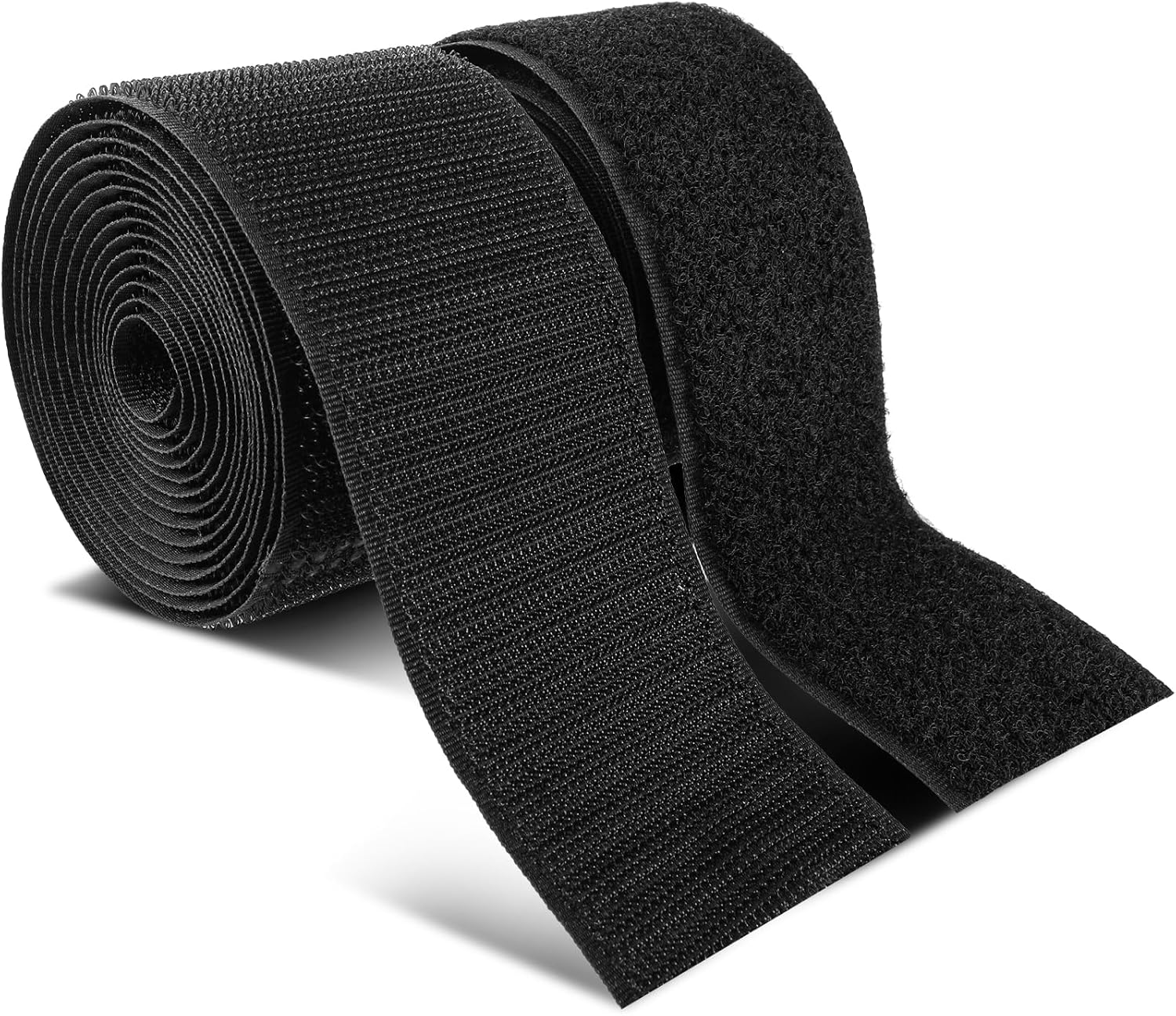 Bewudy 2Inch Wide Sew On Hook and Loop Strips, 6 Ft Nylon Strips Fabric Fastener Interlocking Tape Industrial Strength, Heavy Duty Strips Hook and Loop Tape for Clothing Sewing DIY Projects(Black)