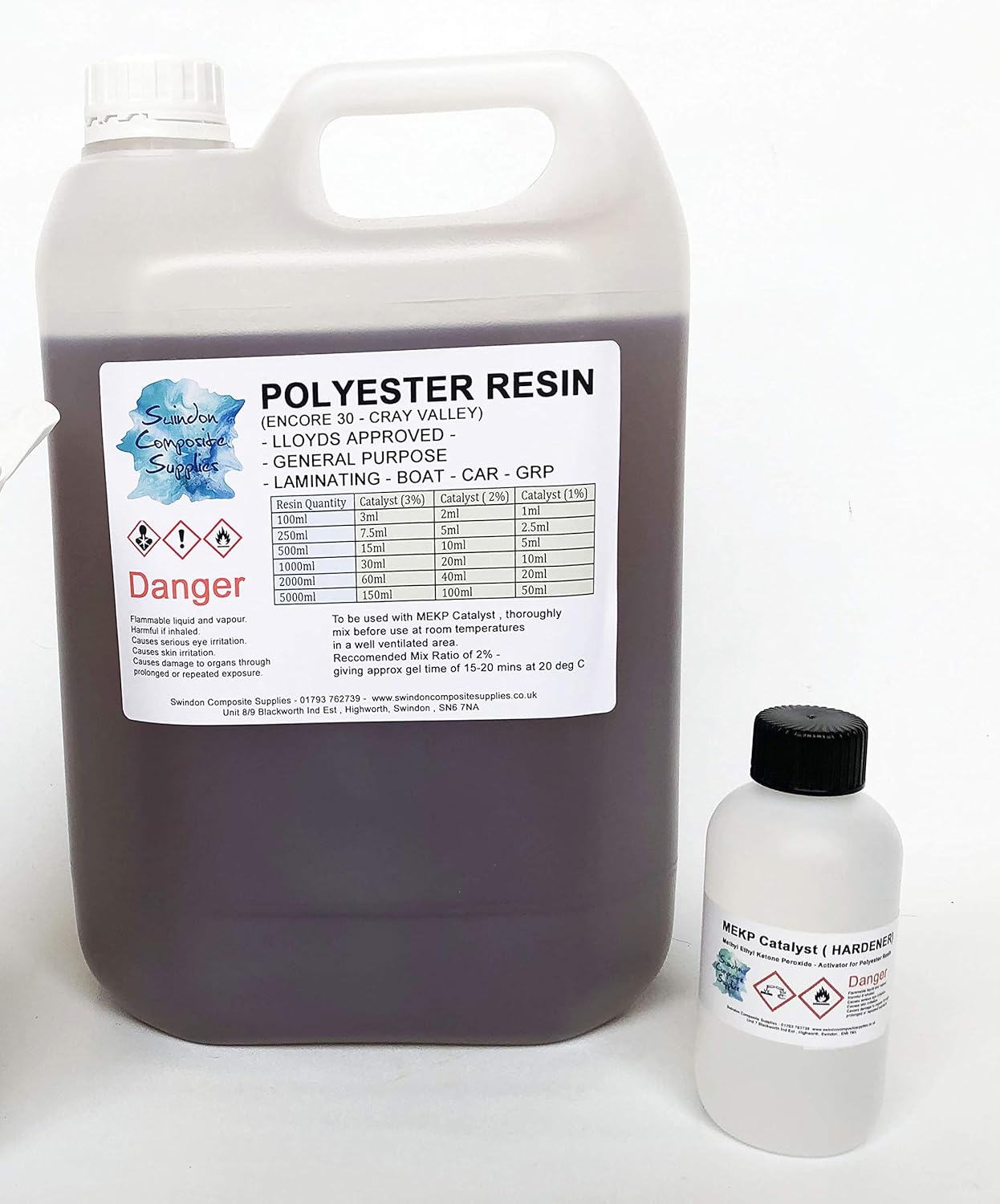 Swindon Composite Supplies - Polyester Resin Kit 5kg -Inc Hardener, Lloyds -Pro Quality Encore 30, H13212 TAE