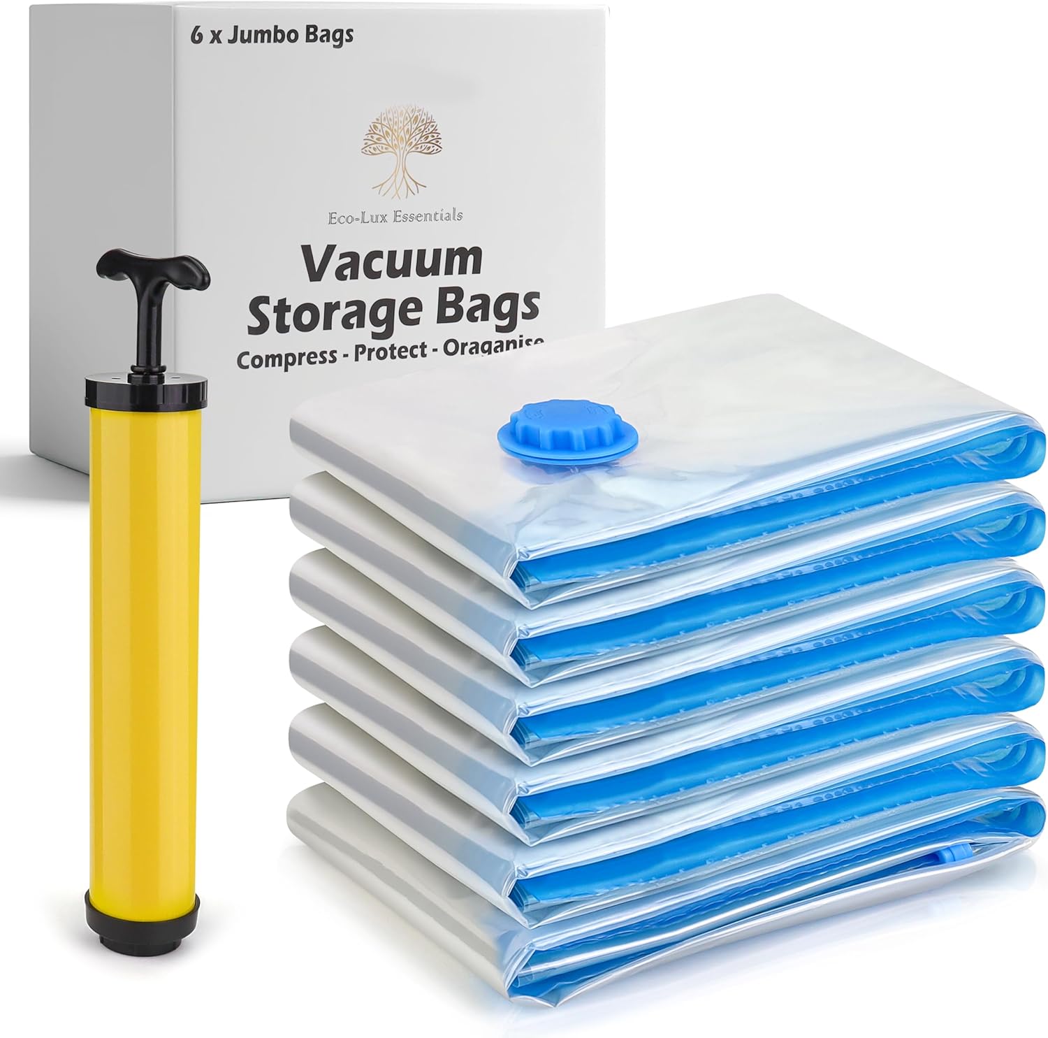Space Saver Vacuum Storage Bags - Jumbo Clothes & Bedding Vacuum Packs (6 Pack) with Pump