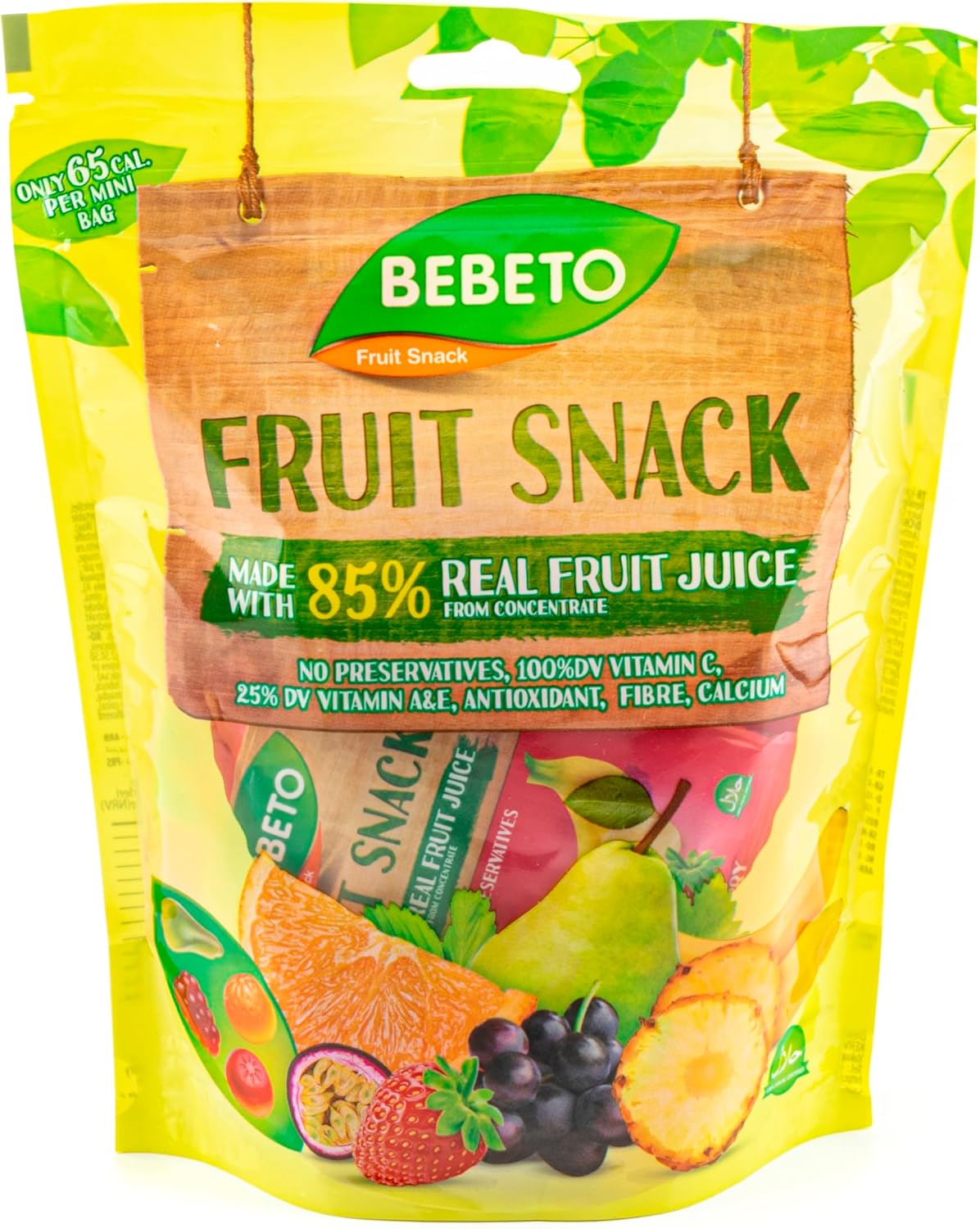 Bebeto Fruit Snacks (105g), Real Fruit Juice + No Artificial Colours or Flavours + Halal Certified Sweets, Each Pack Contains 7 x mini 15g bags, Total Single Pack, 105g