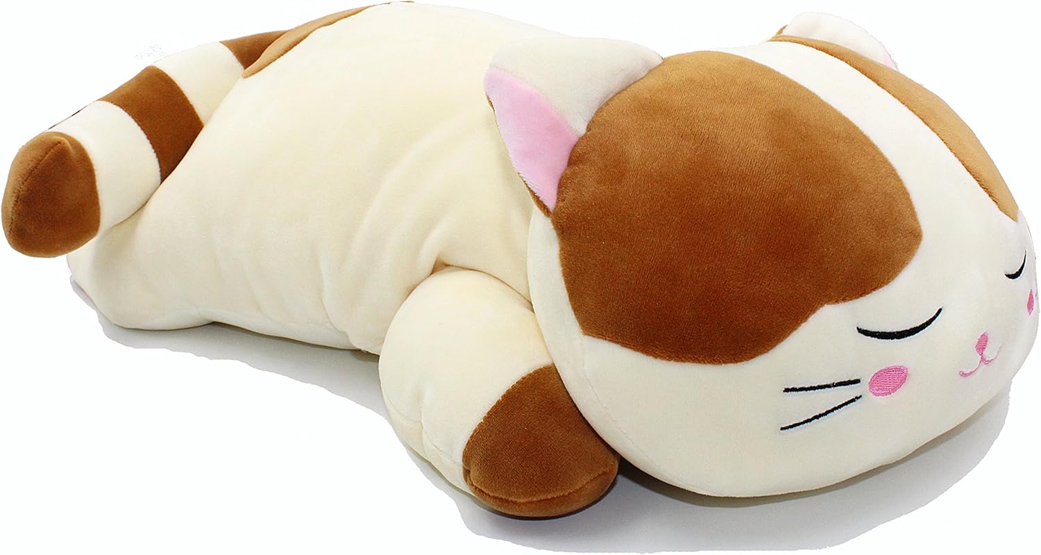 Vintoys Sleeping Cat Hugging Pillow Stuffed Animals Plush Soft Toy Brown 23.5"