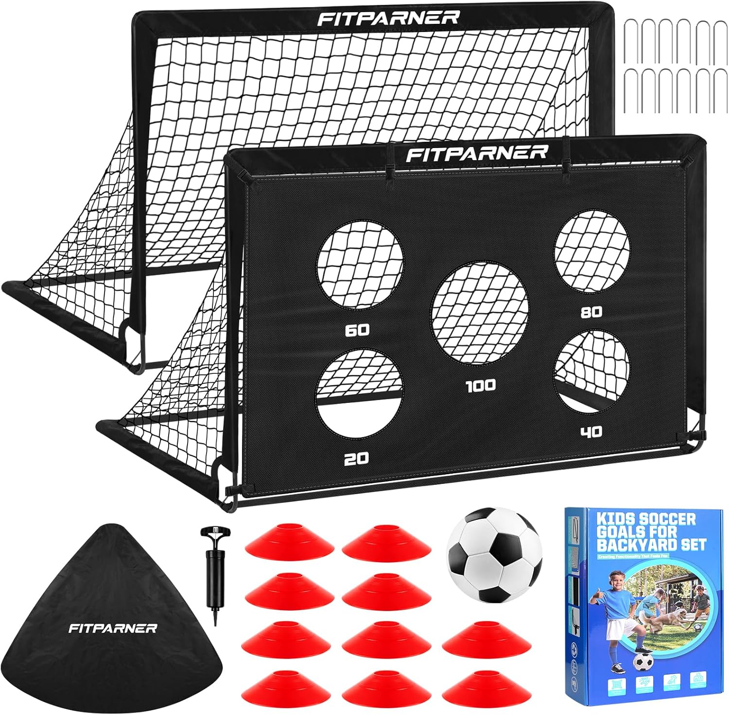 Kids Soccer Goal for Backyard Set,2 Pack of 4x3/6x4 ft Portable Pop Up Soccer Nets,Complete Youth Training Equipment with Target,Ball & Cones for Kids 3-14 Goal Practice,Outdoor Sports Game