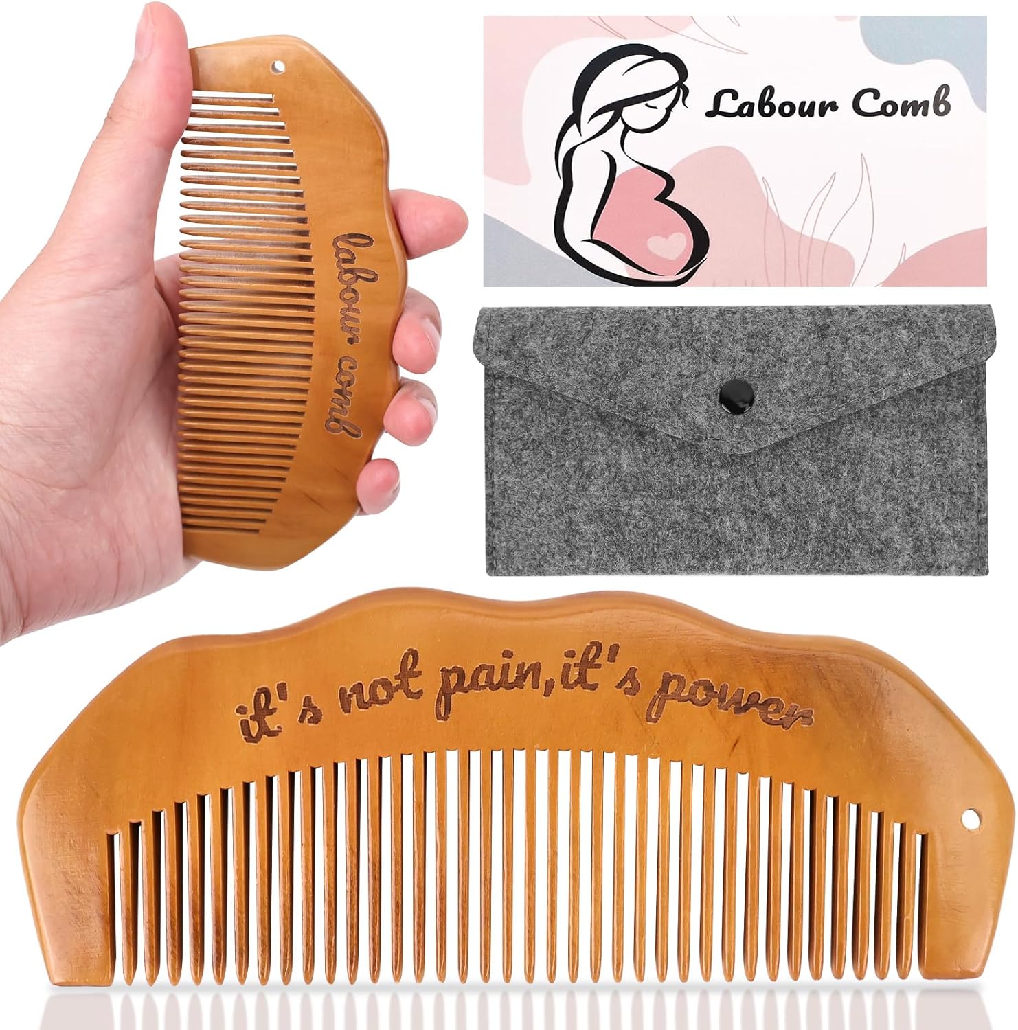 Birthing Comb for Labour,Wooden Birth Comb,Labour Essentials,Postpartum Essentials,Acupressure Tool for Anxiety Relief, Natural Pain Relief, Stress Relief for Pregnant Women