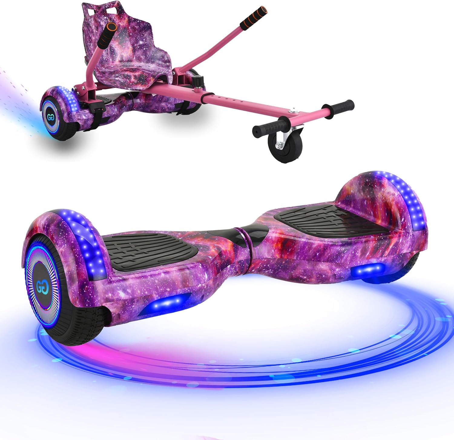 Gift Gadgets G1 Galaxy Pink Hoverboard & Hoverkart Bundle | Self-Balancing 6.5" Scooter with LED Lights & Bluetooth | Hoverboard and Kart Bundle | Hoverboard Go Kart Bundle for Kids, Teens, and Adults