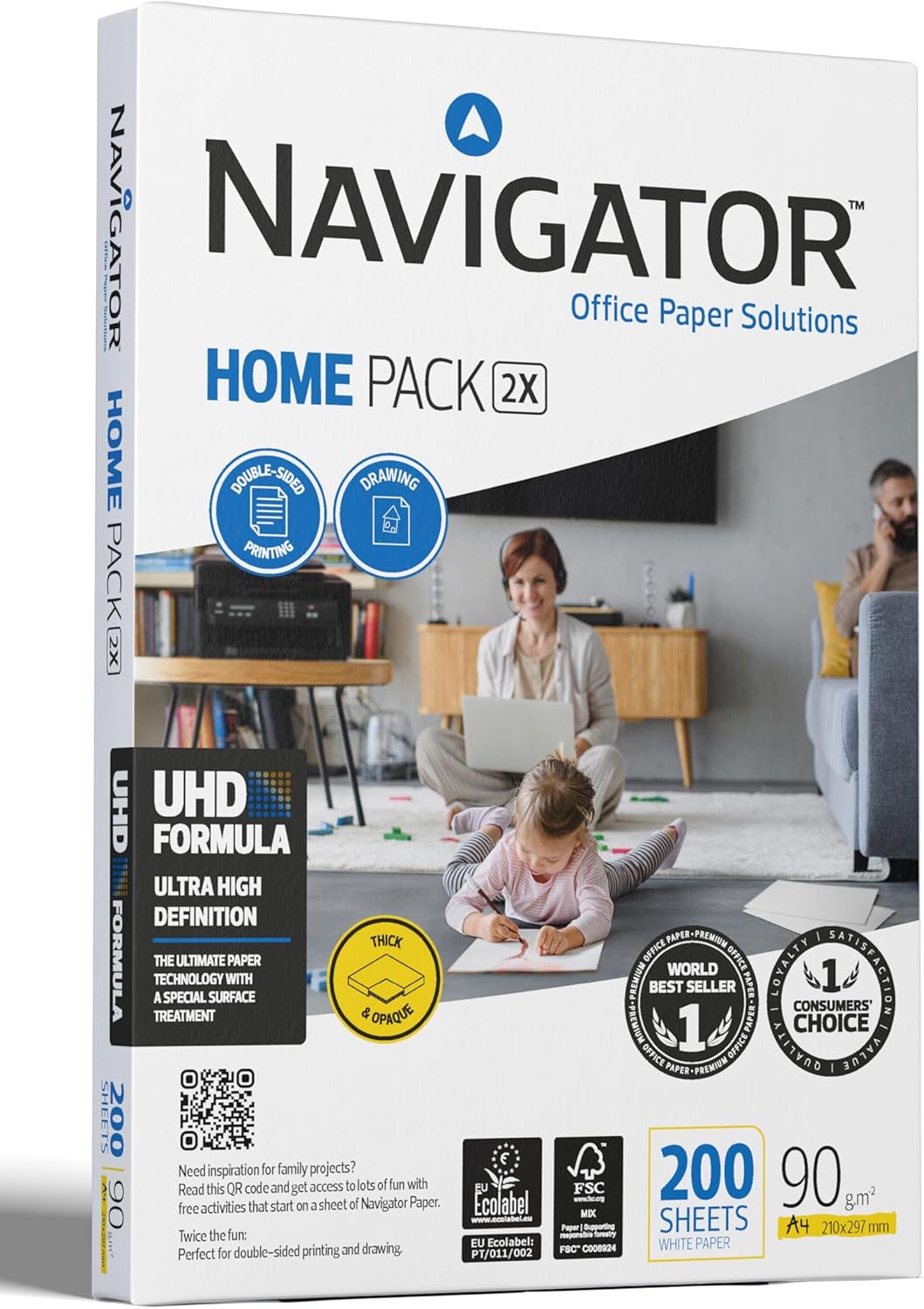 Navigator Home Pack - A4 Printer Paper - Multi-Purpose Printer Paper - Photocopier Paper - White - 90gsm - 200 Sheets
