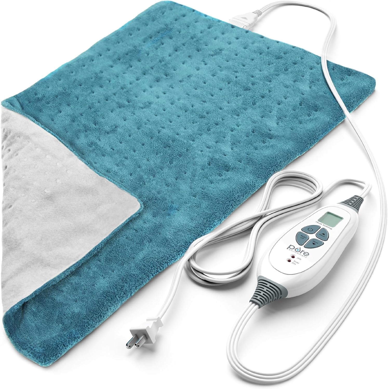 Pure Enrichment® PureRelief XL Heating Pad - 12" x 24" Electric Heating Pad for Back Pain & Cramps, 6 Heat Settings, FSA/HSA Eligible, Soft Machine Wash Fabric, Auto-Off & Moist Heat (Blue)