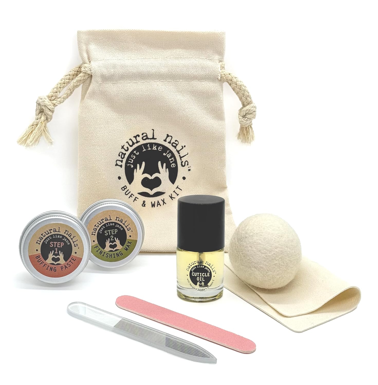 Natural Nail Kit | Nail Buffer and Shine Kit with Cuticle Oil, Nano Glass Nail File, Chamois Cloth, Wool Buffing Ball, Buffing Paste & Finishing Wax for Natural Nails | At Home Manicure