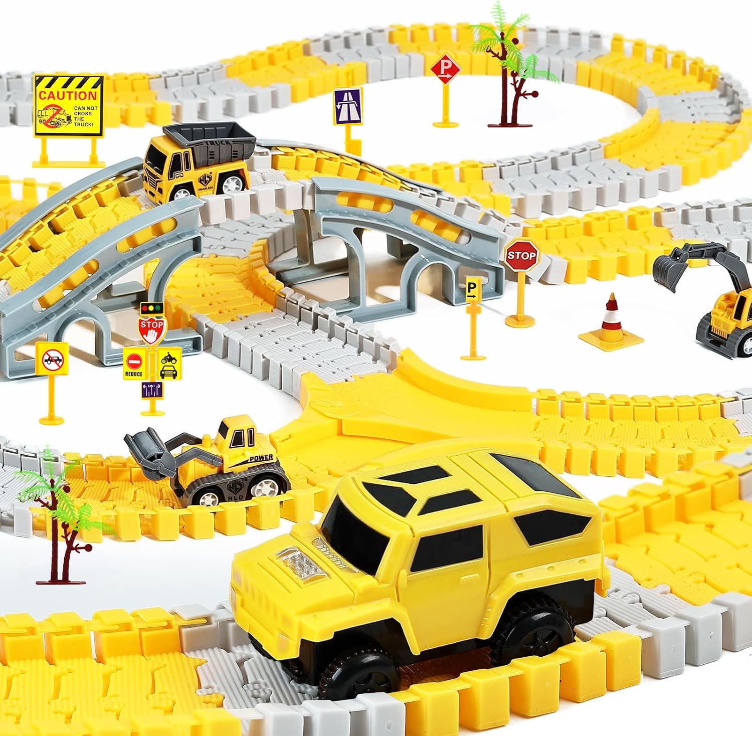 BBLIKE 255 PCS Construction Race Tracks Toy for 3 4 5 6 7 Age Year Old Boys Girls, 3 Trucks 1 Race Cars and Flexible DIY Track Set Create A Engineering Road Games Presents Toddler Toys Birthday Gifts