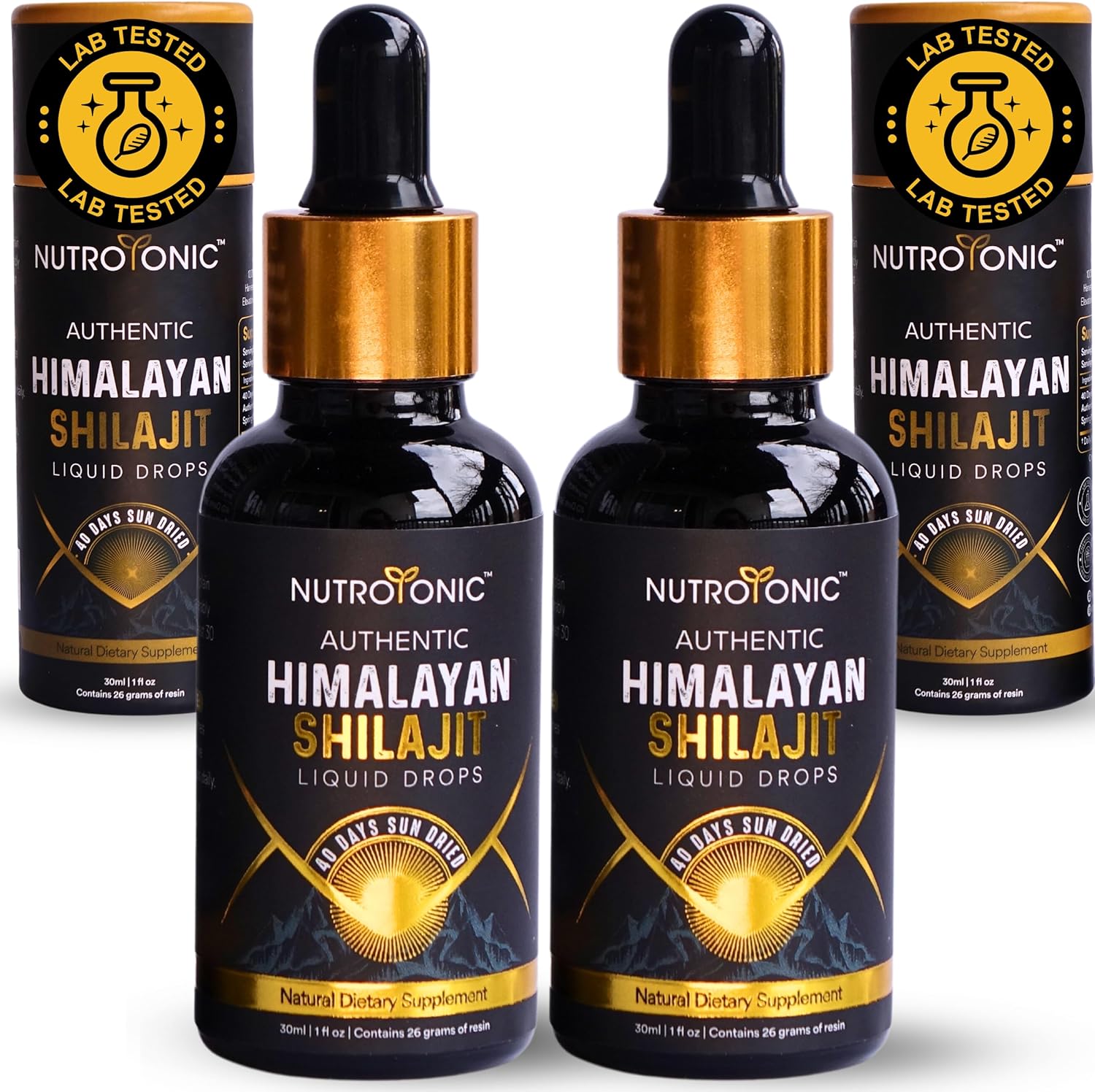 NUTROTONIC Authentic Himalayan SHILAJIT Organic Liquid Drops, 100% Sun Dried Premium Cold Extracted, Natural Fulvic Acid 86%, Humic Acid 10%, 150 Servings (2)