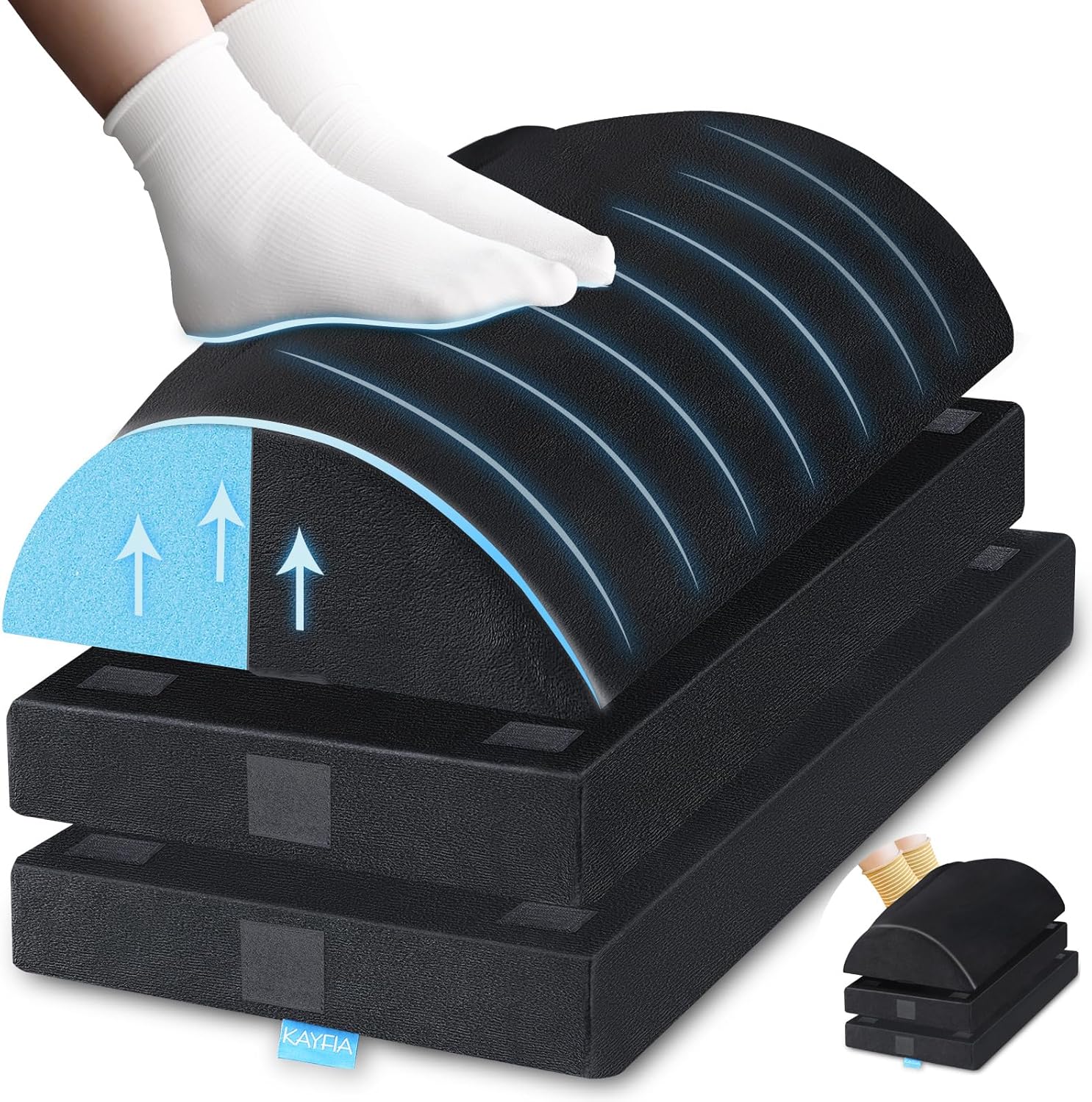 KAYFIA Foot Rest for Under Desk at Work XXL(20in) with 3 Adjustable Heights,Foot Stool with Supportive Gel Foam, Warmer Feet Pocket Footrest for Office Gaming Chair, for Leg Support -Black