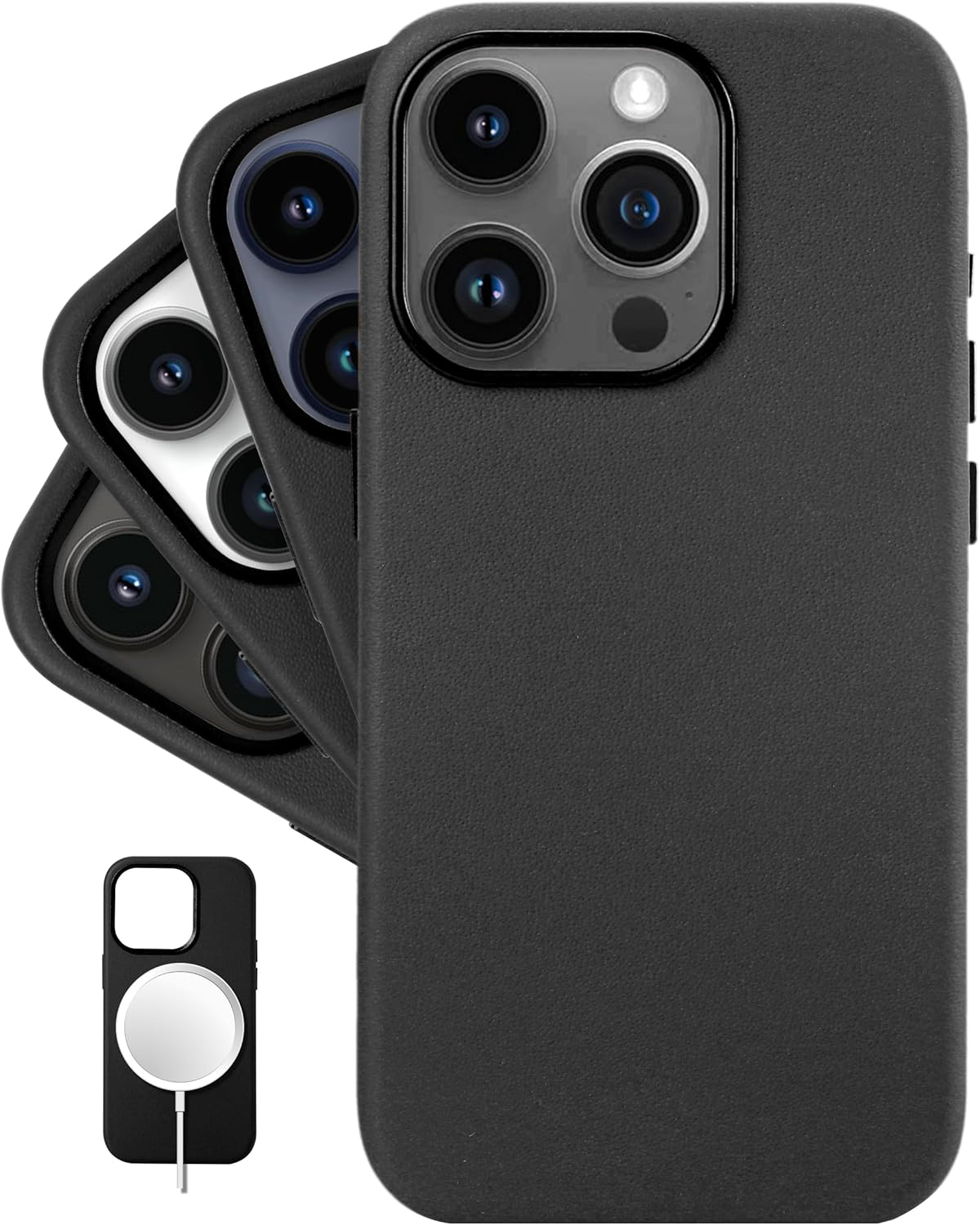 LONLI Classic - (for iPhone 15 Pro) - European Nappa Leather Phone Case - Smoothen and Soften Over Time - Compatible with Magsafe - Black