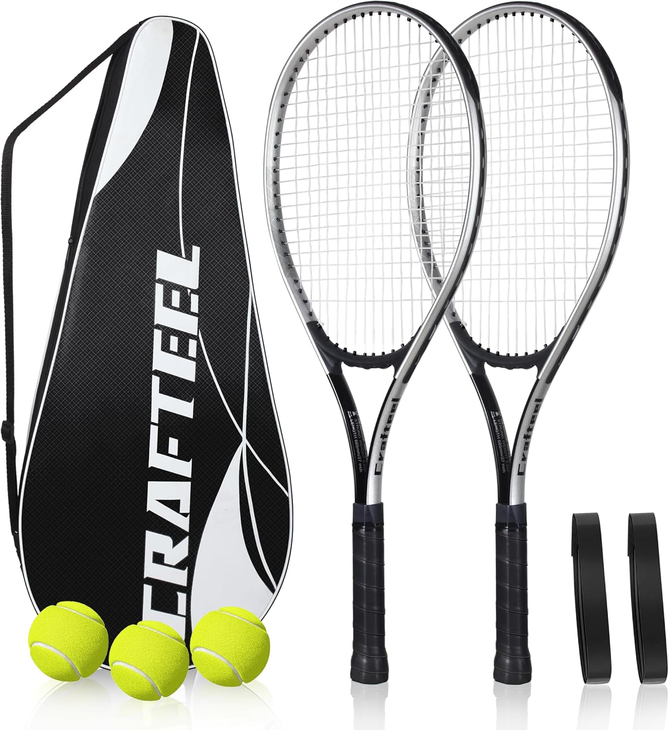 27" Tennis Rackets Set of 2, Family Beginner 27 Inch Tennis Racket Set for Outdoor Recreational Sport Game