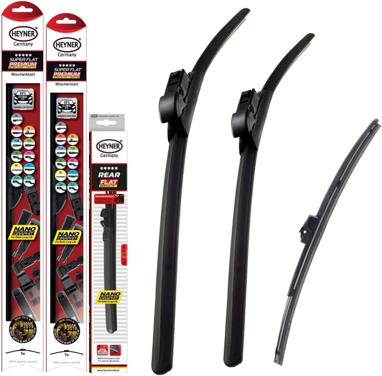 HEYNER Germany Fits VW Tiguan Allspace Windscreen Wiper Blades 2017-2020 Size 26"21" Rear Blade 15” HSF2621ST15HRF