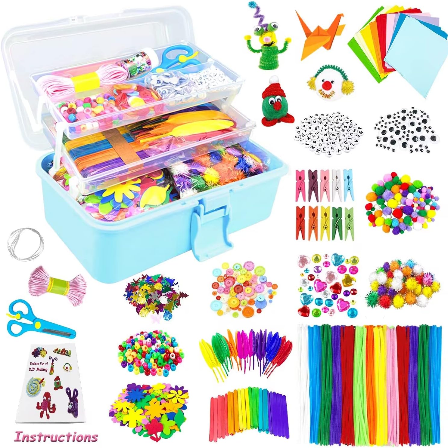 VLUINANI 3000Pcs Craft Kits for Kids DIY Arts and Crafts Supplies Set with Pipe Cleaners Craft Box Preschool Homeschool Toys Gift for Kids Boys and Girls Age 4 5 6 7 8