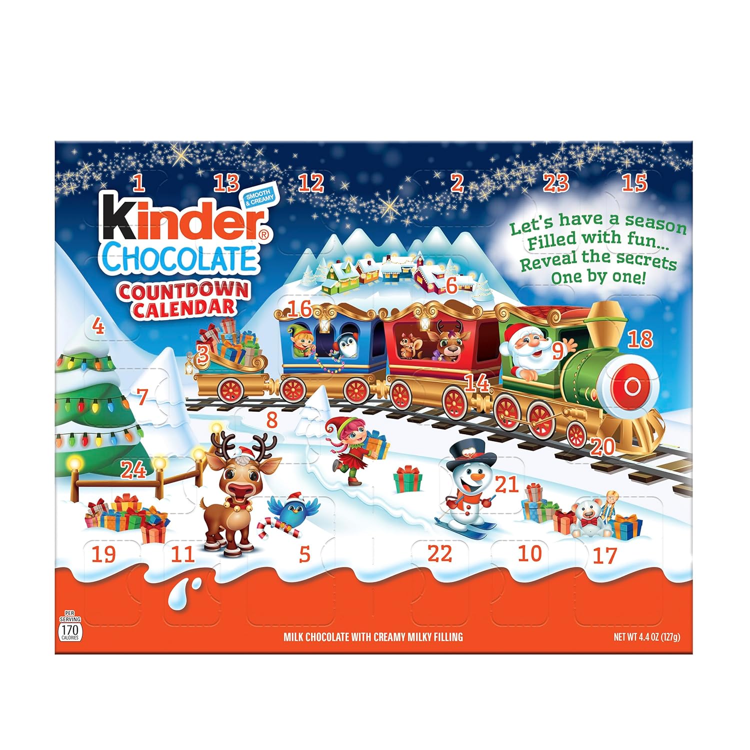 Kinder Chocolate Countdown Calendar, 2 Pack, Individually Wrapped Chocolate Candy, 2024 Advent Calendar, 24 Pieces Each, 8.8 Oz Total