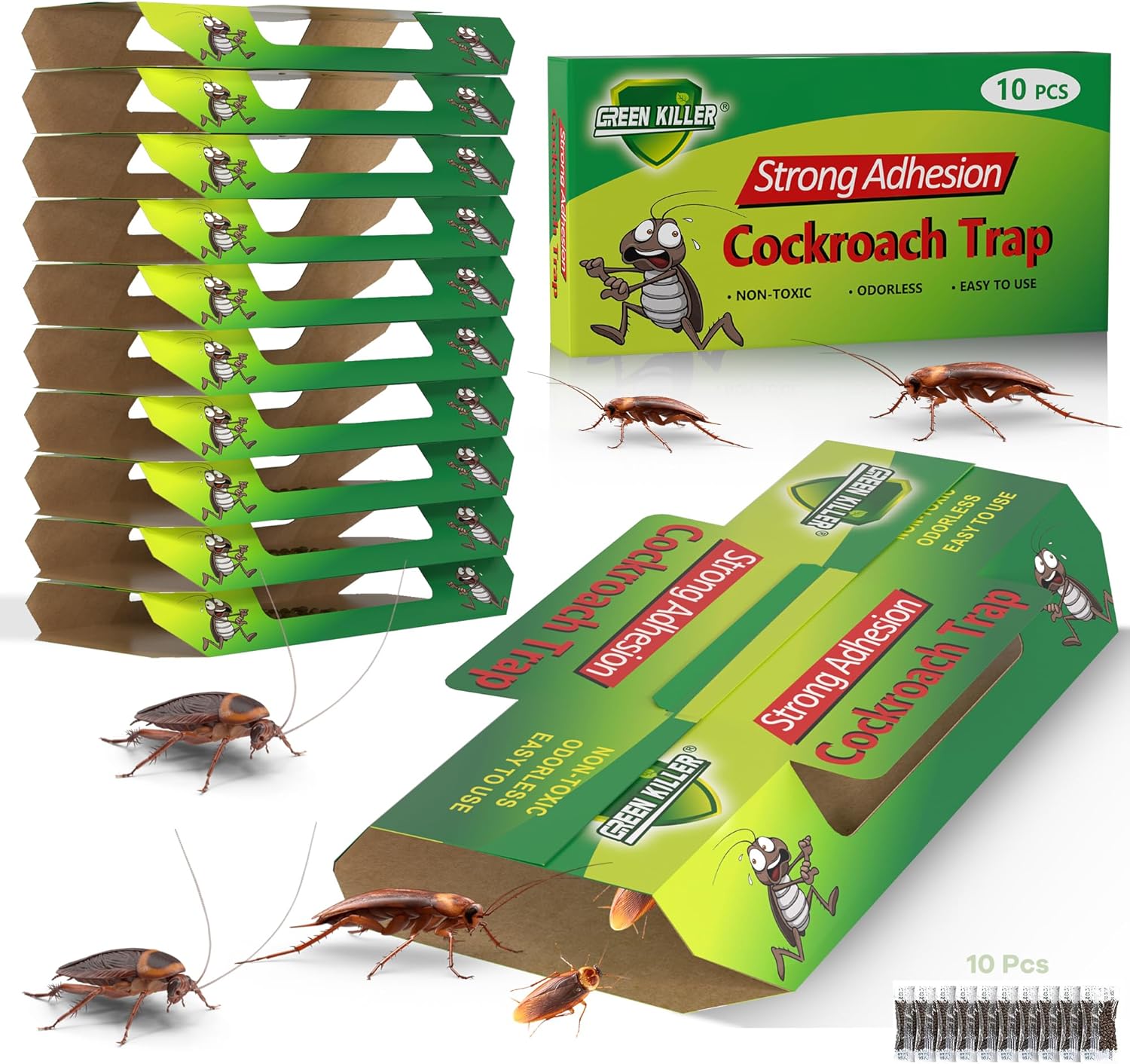 MEGAROOM Cockroach Traps 10 Pack, Cockroach Control with Bait, Toxin, Odourless and Safe, Nature-Friendly Insect Catcher, Suitable for Kitchen, Garage, Storage Room and Other Place