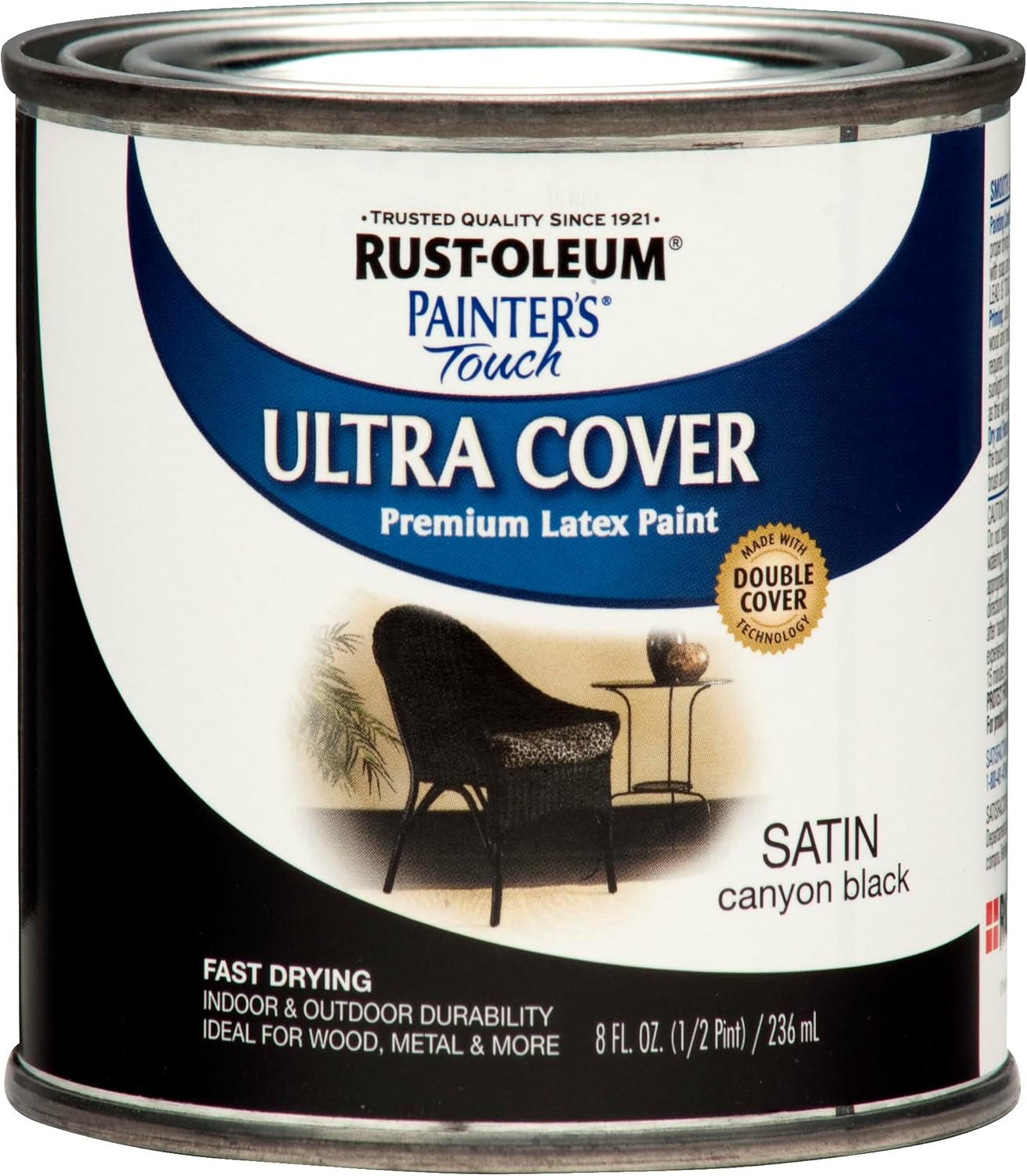 Rust-Oleum 267249 Painter's Touch Ultra Cover Premium Latex Brush Paint, Half Pint, Satin Canyon Black