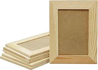Pack of 6 - Unfinished Solid Pine Wood Picture Frames For Arts & Crafts, DIY Painting Project - Stand or Hang on the Wall - (8x6 Frame Size Holds 6x4 Pictures) For Adults and Kids Craft