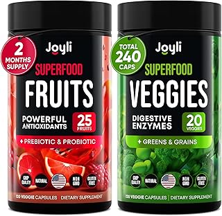 Fruits and Veggies Supplement - High Fiber Supplement for Immunity, Gut & Energy - Super Reds & Super Greens Supplements with Marshmallow Root - 240 Reds and Super Greens Powder Superfood Capsules