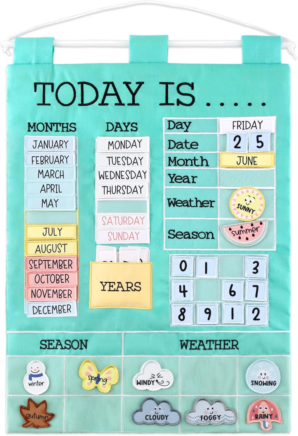 The Peanutshell Learning Calendar Wall Chart - Homeschool Supplies, Interactive Pocket Chart for Toddlers & Kids - Preschool Learning Activity Board, Circle Time Board for Classroom - Today is