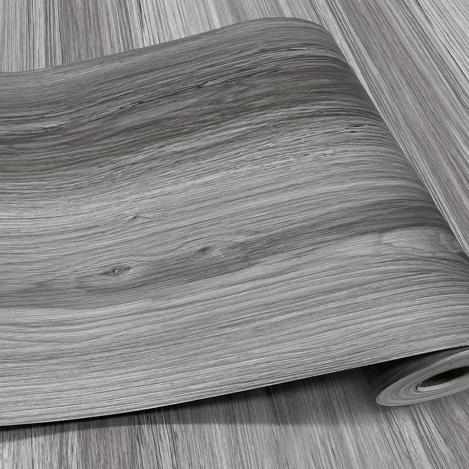 Wood Grain Peel and Stick Floor Tiles – 11.8” Width, Full Roll Length of 394" – Versatile Design for Any Space, Grey Self Adhesive Vinyl Flooring, Waterproof and Non-Slip Features