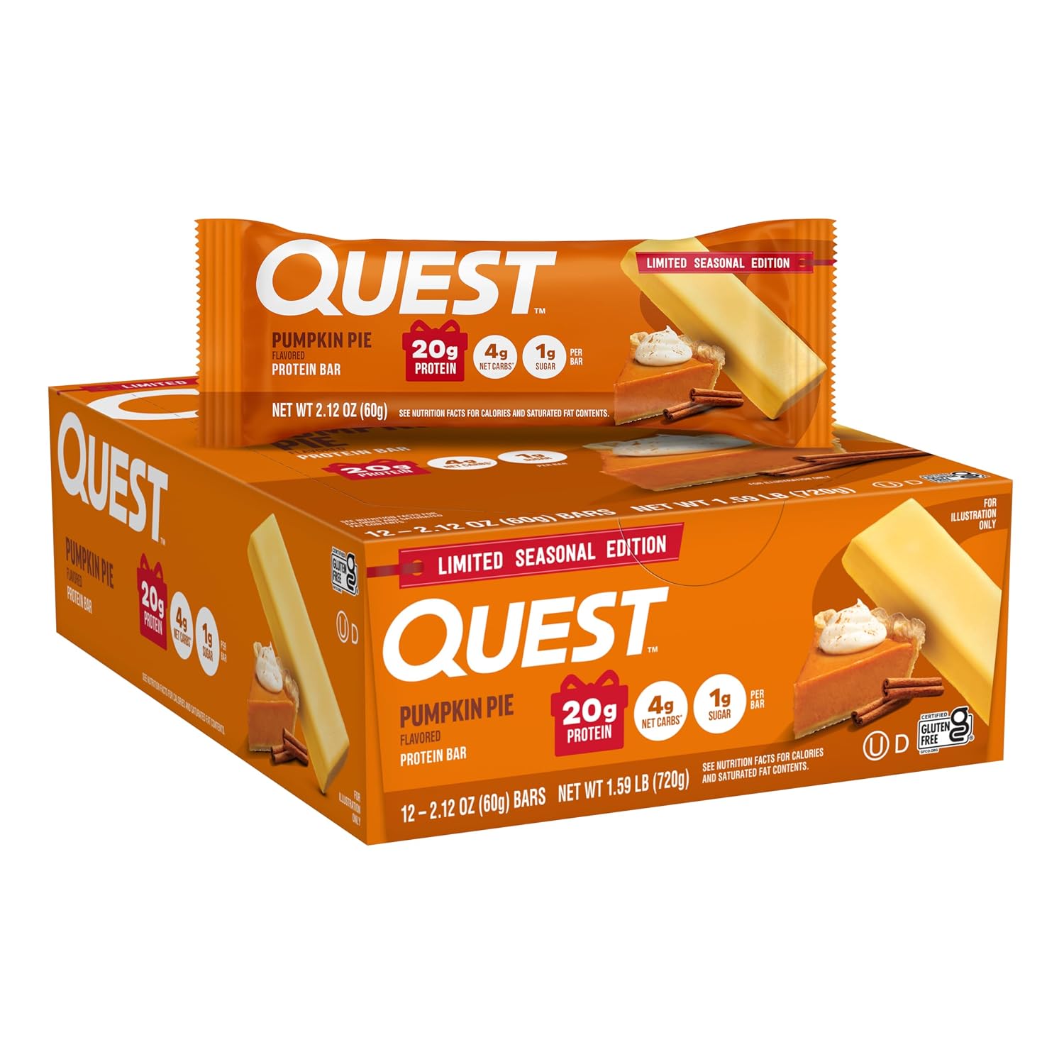Quest Nutrition Pumpkin Pie Protein Bar, 20g Protein, 12 Count