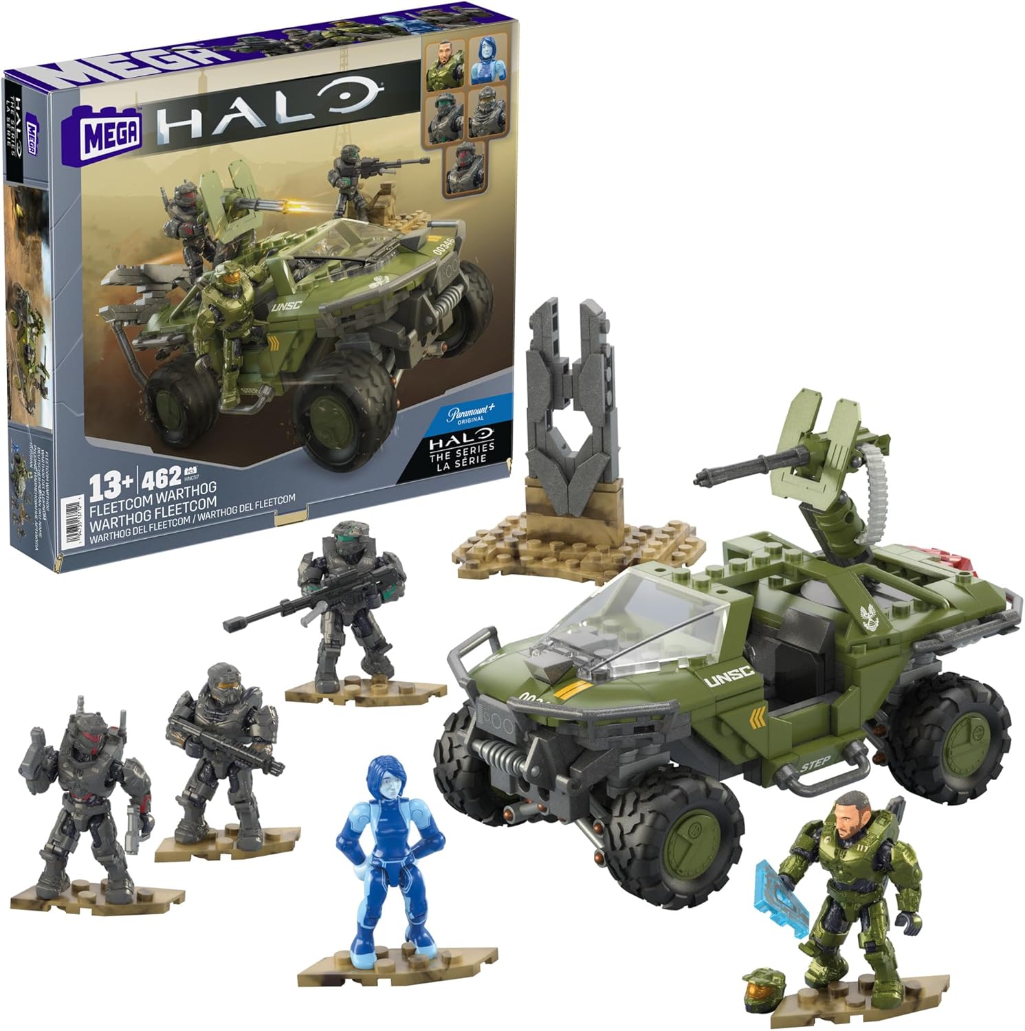 MEGA HALO the Series Vehicle Building Toys Set, FLEETCOM Warthog ATV with 469 Pieces, 5 Micro Action Figures, Poseable Articulation, Kids and Fans