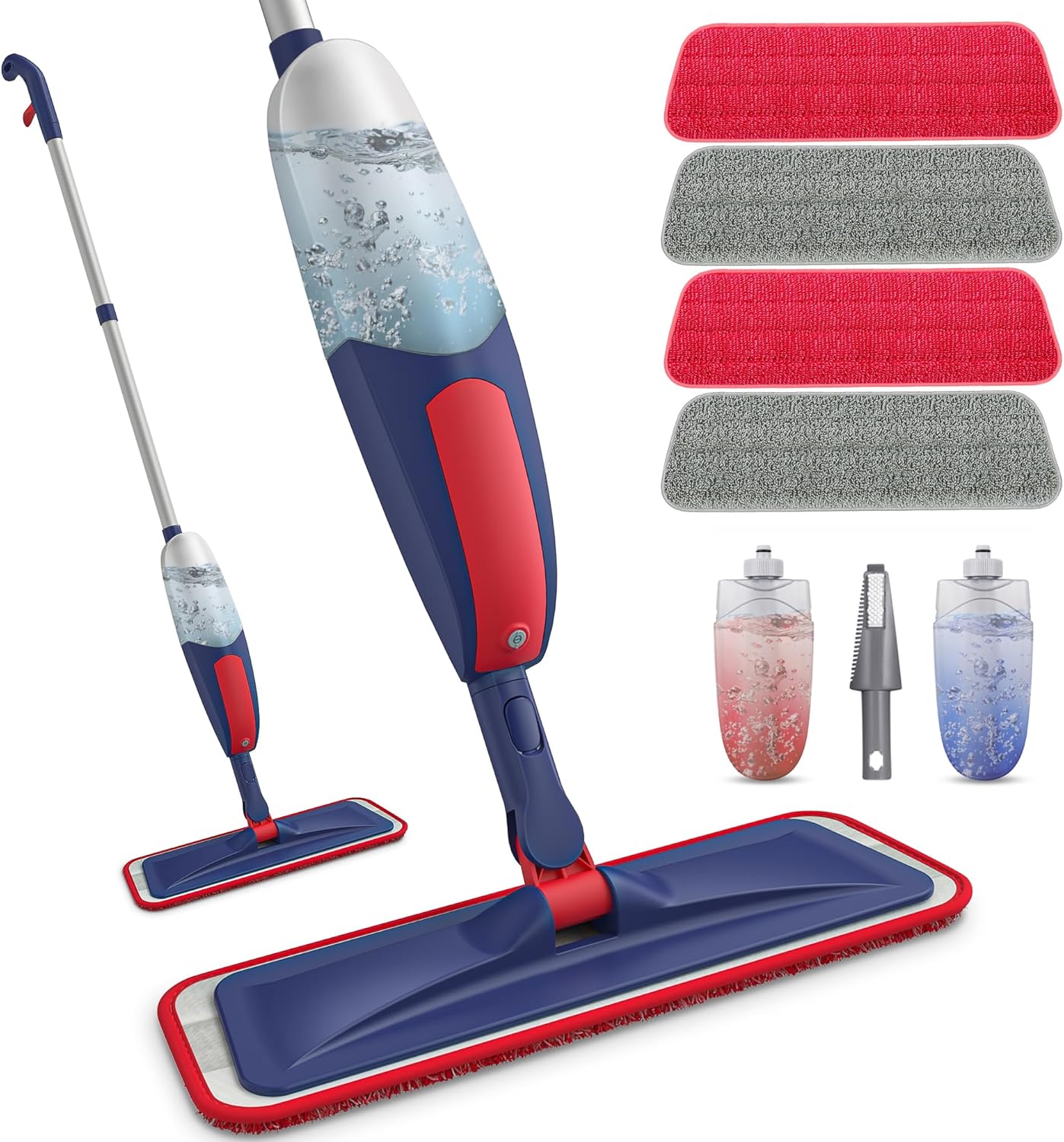 Microfibre Spray Mops for Cleaning Floors - BPAWA Flat Floor Mop with Spray Wet Dry Use for Hard Wood Laminate Wooden Tile Vinyl Flooring, Dust Mop with 2x 550ML Bottles and 4x Reusable Washable Pads