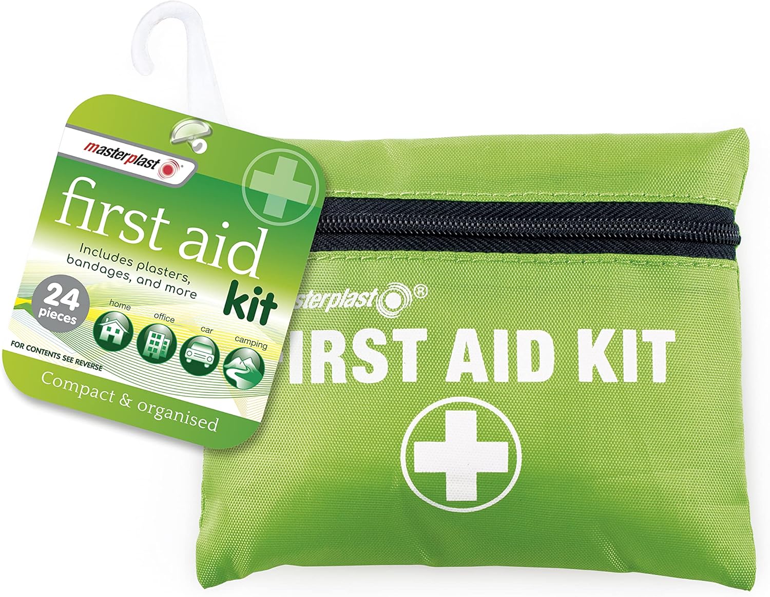Masterplast First Aid Kit Compact | 24 Pieces - Compact & Organised, Mini Emergency Kit, for Camping, Home, Office, Car, Travel - Plasters, Banages, Dressings, Medical Tape