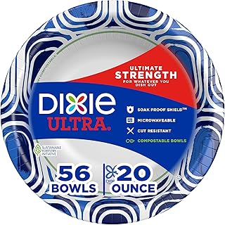 Dixie Ultra, Large Paper Bowls, 20 Oz, 56 Count, Microwave Safe, Compostable, Disposable Bowls Great For Breakfast, Lunch, And Dinner Meals