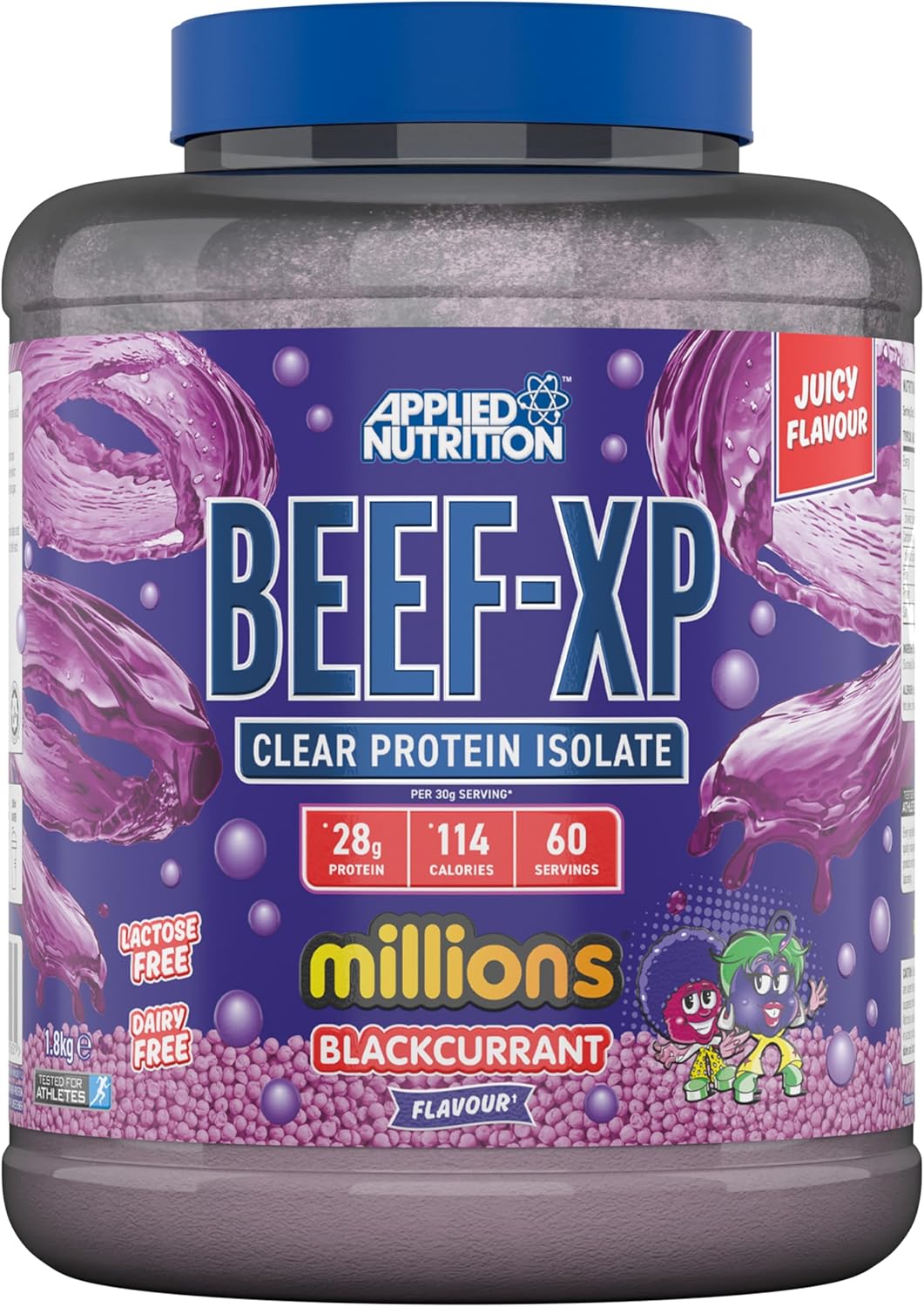 Applied Nutrition Beef XP - Clear Hydrolysed Protein Isolate, Fruit Juice Style, Dairy Free Beef Protein Powder, Lactose Free, Zero Sugar, Low Fat, 1.8kg - 60 Servings (Blackcurrant Millions)