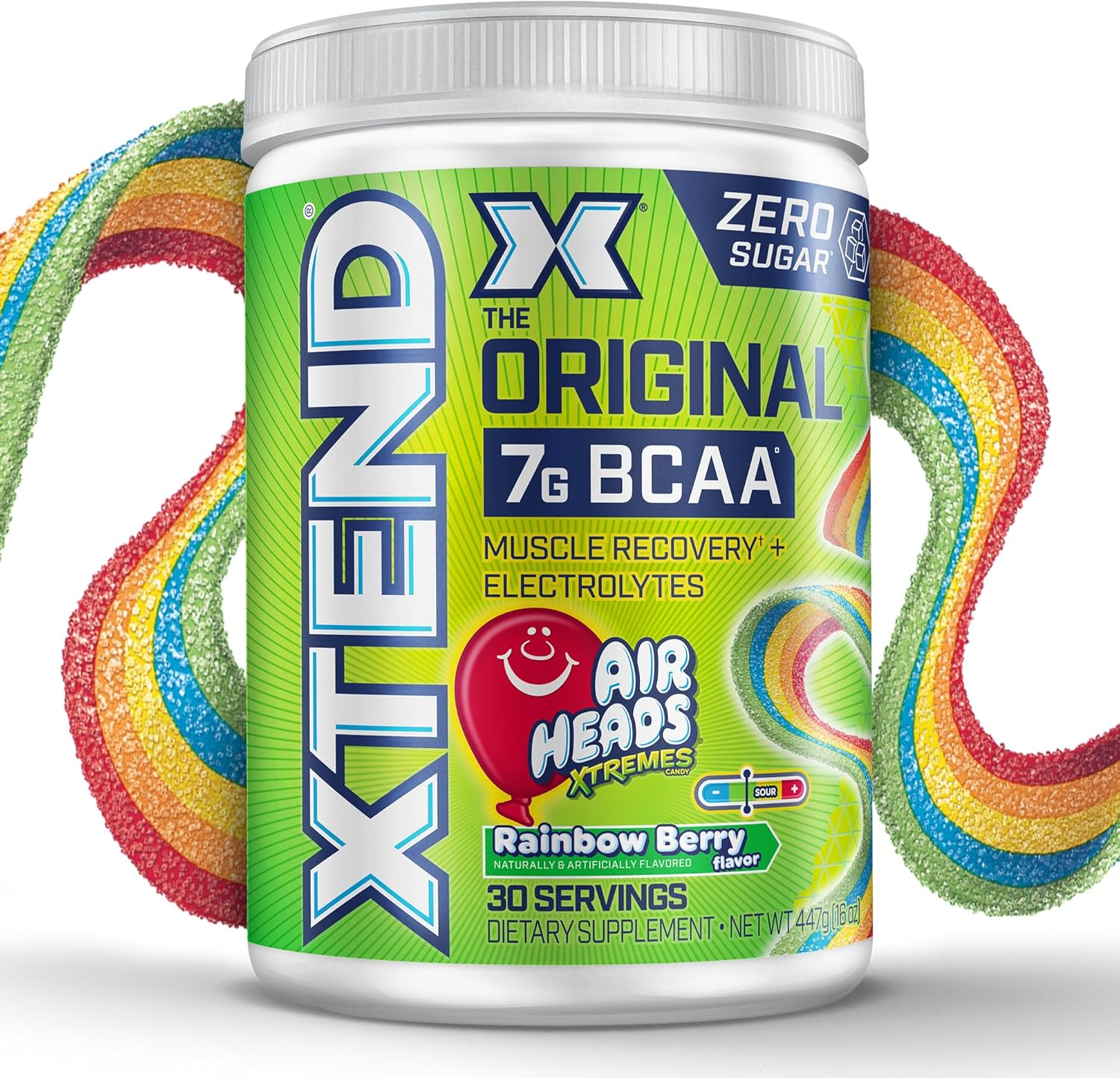 Original BCAA Powder Airheads Rainbow Berry Flavor, 7g BCAA and 2.5g L-Glutamine, Sugar Free Post Workout Muscle Recovery Drink with Amino Acids for Men & Women, 30 Servings