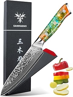 5 Inch Kitchen Utility Knife - Xuan Series Kitchen Knives - VG10 Damascus Steel with Resin Handle (Fantasy Orange)