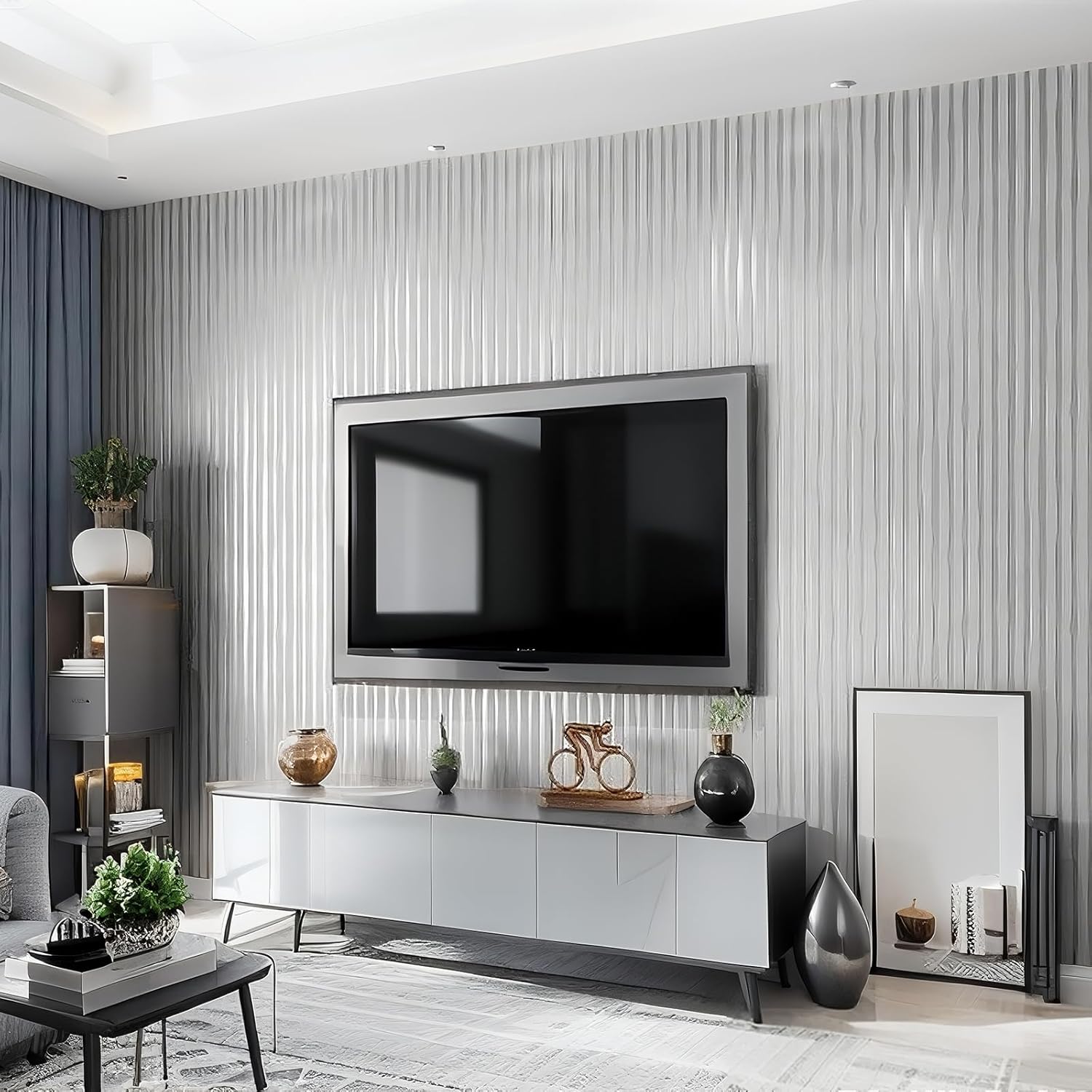 Trafagala Boys Wallpaper for Bedroom Grey Wallpaper for Living Room Silver Glitter Metallic Striped Living Room TV Backdrop Hallway Hall