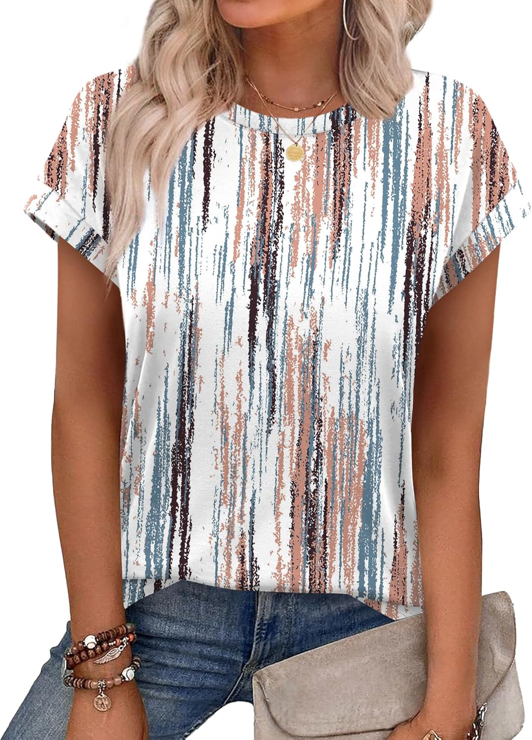 Alaroo Womens Summer Tops Short Sleeve Shirts Crew Neck Cute Trendy Tunic Blouses (S-3XL)