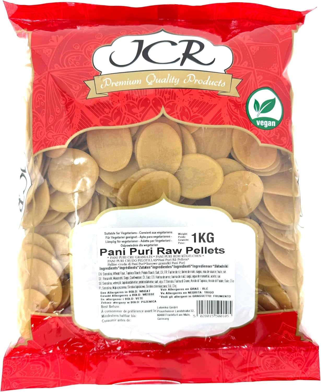 JCR Pani Puri Raw Pellets, Gol Gappa 1 Kg Fry, Air Fry or Microwave