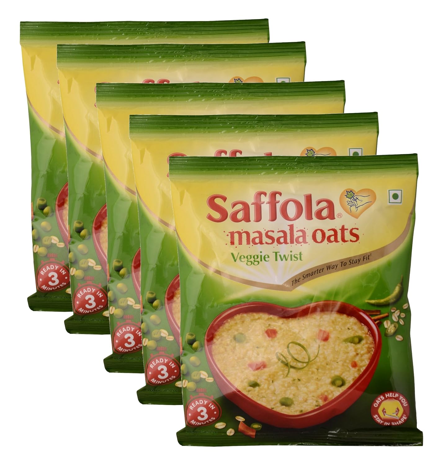 Saffolaoats Saffola Masala Oats, Veggie Twist, 39 Grams - (1.37 Oz) Vegetarian Oatmeal India - Pack Of 5