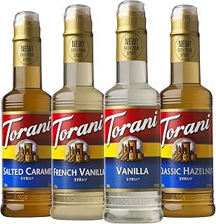 Torani Syrup, Cafe Variety Pack, 4 12.7 Ounce Bottles (Vanilla, Salted Caramel, Classic Hazelnut, French Vanilla)