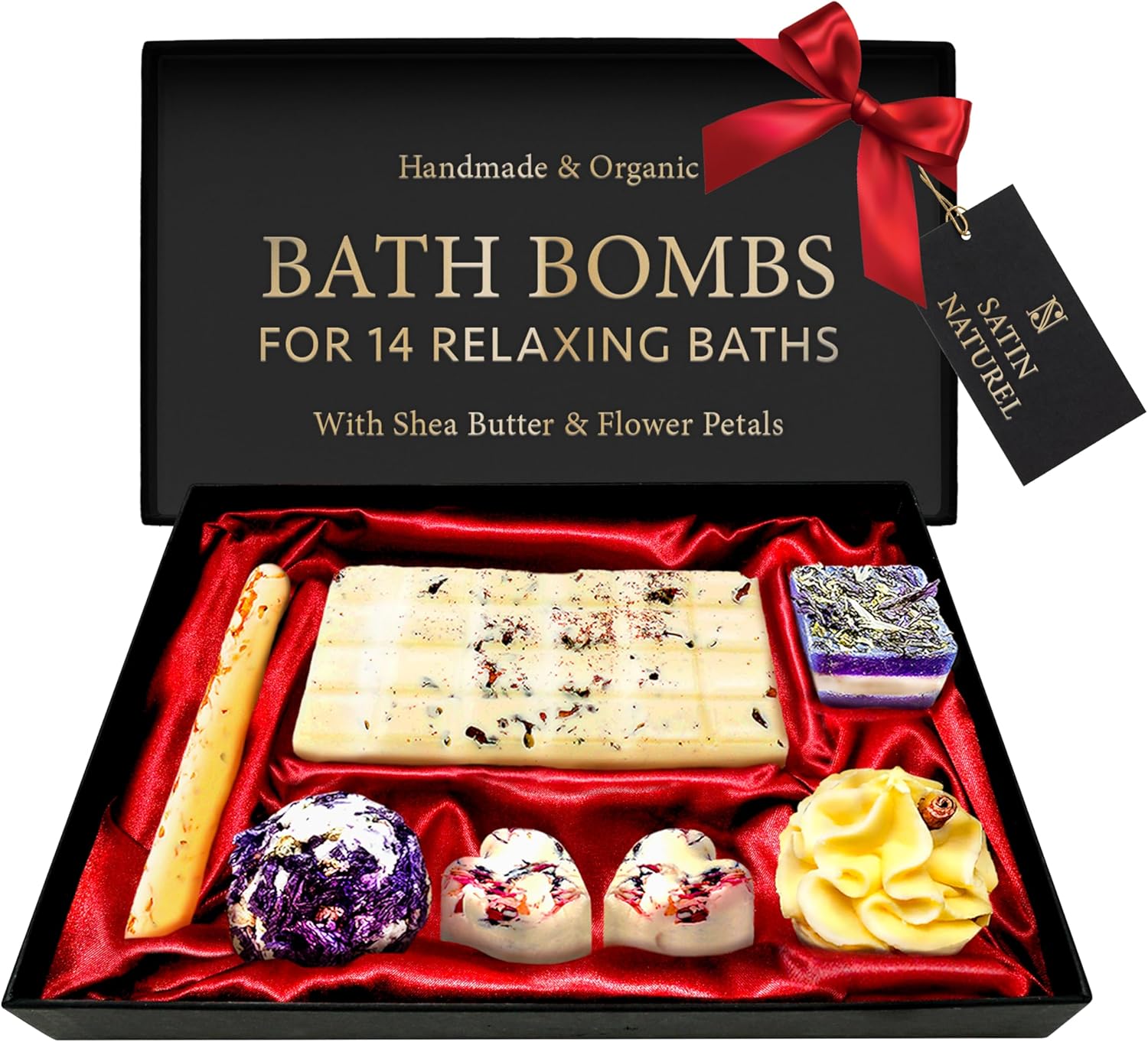 Luxury Gifts for Women - Organic Bath Bombs - Gifts for Her - 7Pcs Handmade with Essential Oil & Shea Butter Gifts for Girls - Bath Bombs for Women - Premium Gift Box by Satin Naturel