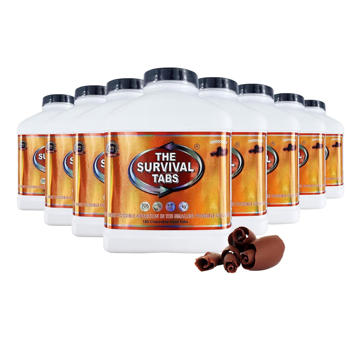 Emergency Food supply ready to eat food 120 days supply 25 year shelf life Long Term food Supply 8 bottles x 180 tabs Chocolate no special storage the just in case emergency food supply