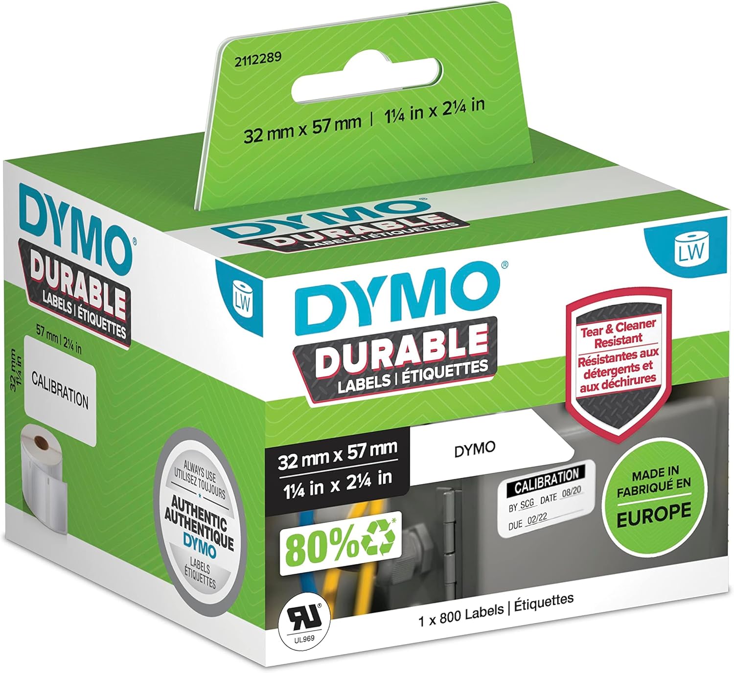 DYMO LW Durable Industrial Labels for LabelWriter Label Printers, White Poly, 57 x 32 mm, Roll of 800 (1933084)