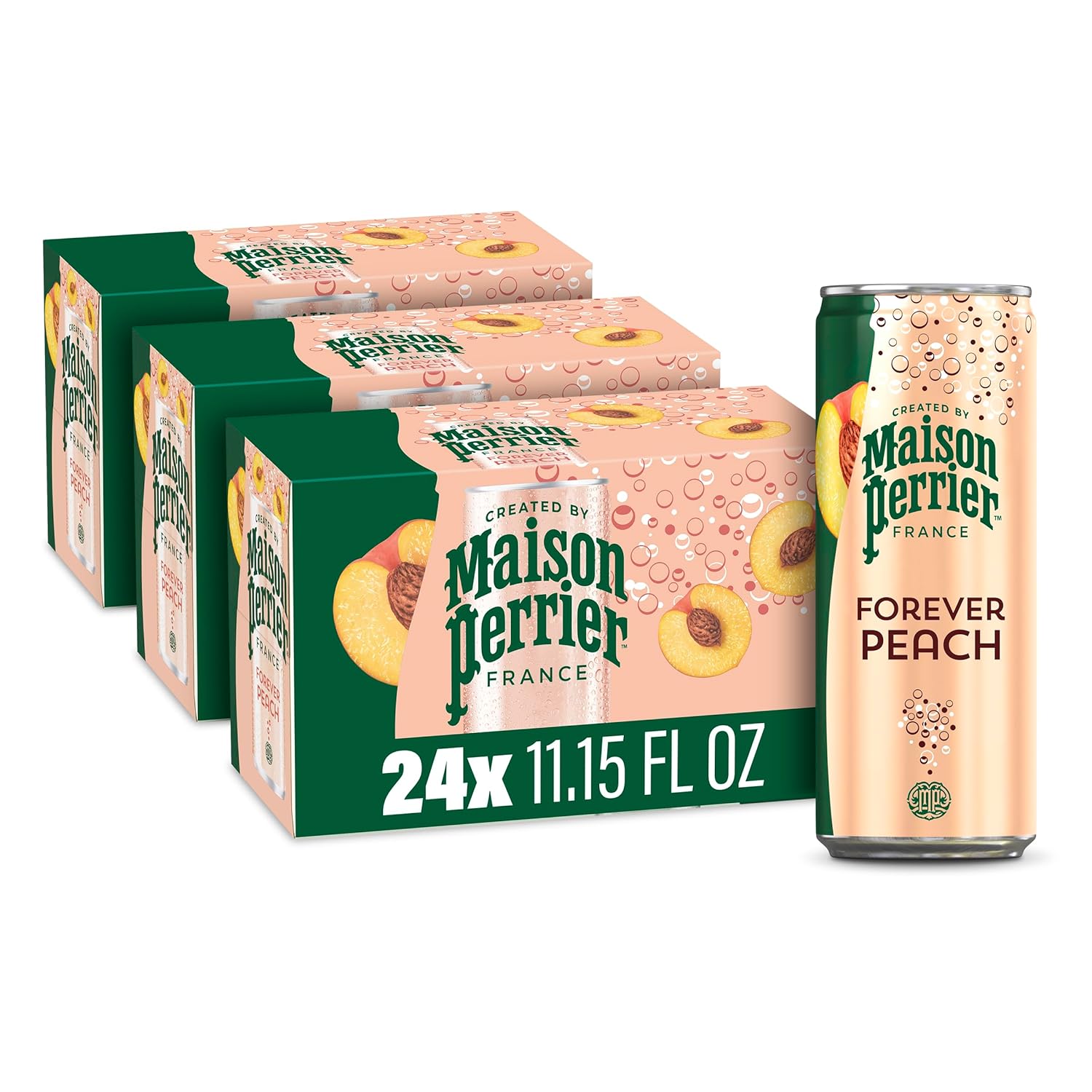 Maison Perrier Forever Peach Flavored Sparkling Water, 11.15 Fl Oz Cans, 8 Count, 3 Pack