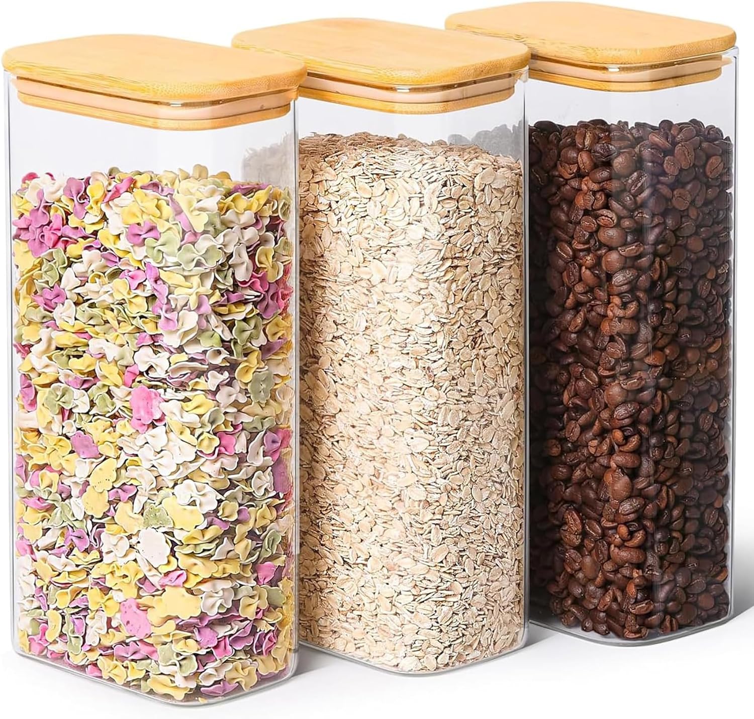 ComSaf Glass Storage Containers with Lids 2 Qt, Set of 3 Cereal Containers