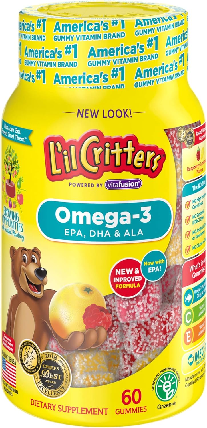 Lil Critters Omega-3 DHA, Lemonade,Chewable, 60 Count, Pack of 2