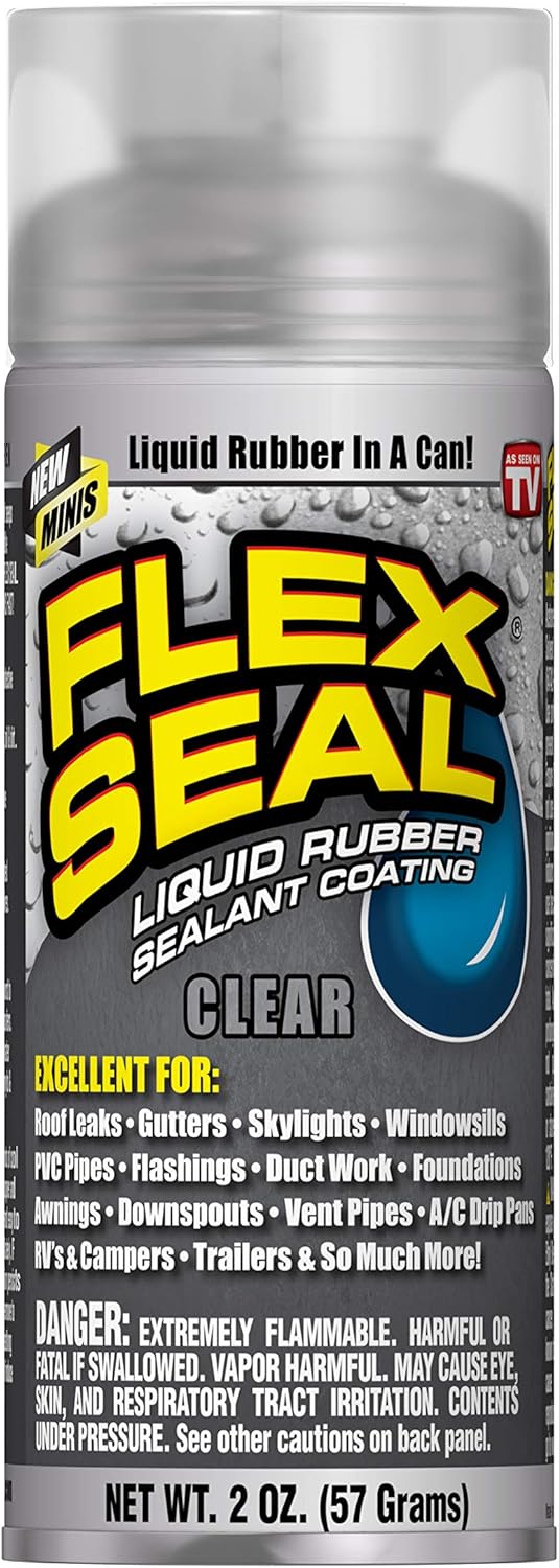 Flex Seal Mini, Clear, Stop Leaks Instantly, Waterproof Rubber Spray On Sealant Coating, Travel Size, Perfect for Gutters, Wood, RV, Campers, Roof Repair, Skylights, Windows, and More