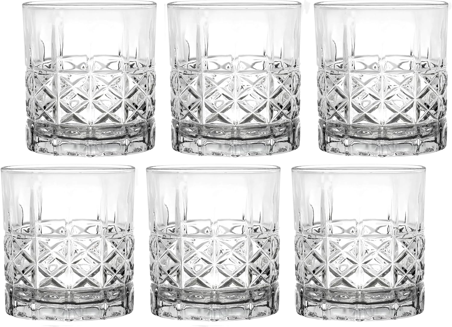 Lorren Home Trends Tall 11 Ounce Double Old Fashion Drinking Glass-Textured Cut Glass, Set of 6
