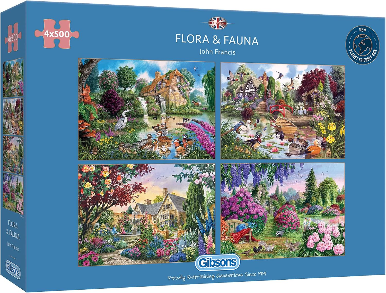 Flora & Fauna | 4 x 500 Piece Jigsaw Puzzles | Multi-Box Jigsaw | Sustainable Puzzle for Adults | Premium 100% Recycled Board | Great Gift for Adults | Gibsons Games