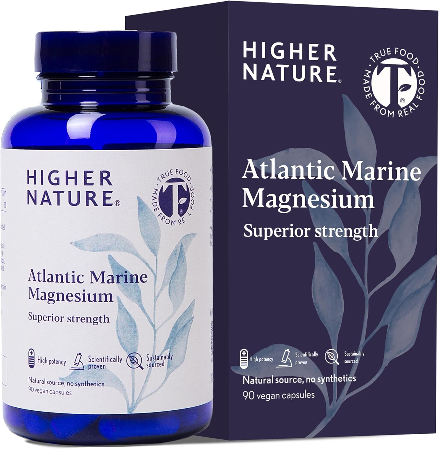 Higher Nature - Atlantic Marine Magnesium 300mg - Natural Source - True Food® Formula - High Strength Magnesium Supplements - Enhance Natural Calm, Supports Bone, Muscle, Sleep & Energy - 90 Capsules